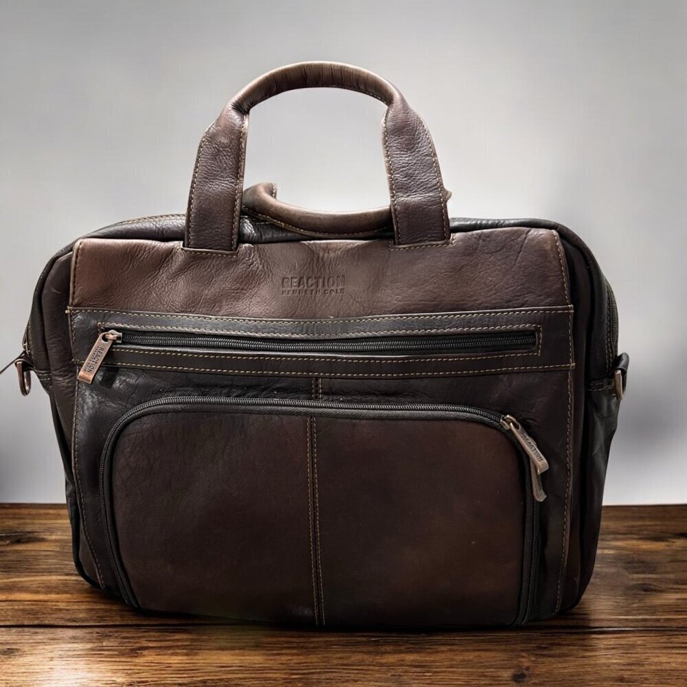 Kenneth Cole‎ Reaction Brown Leather Laptop Briefcase Bag